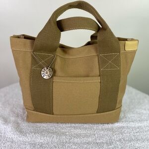 Tan and Khaki Canvas Tote with Contrast Stitching